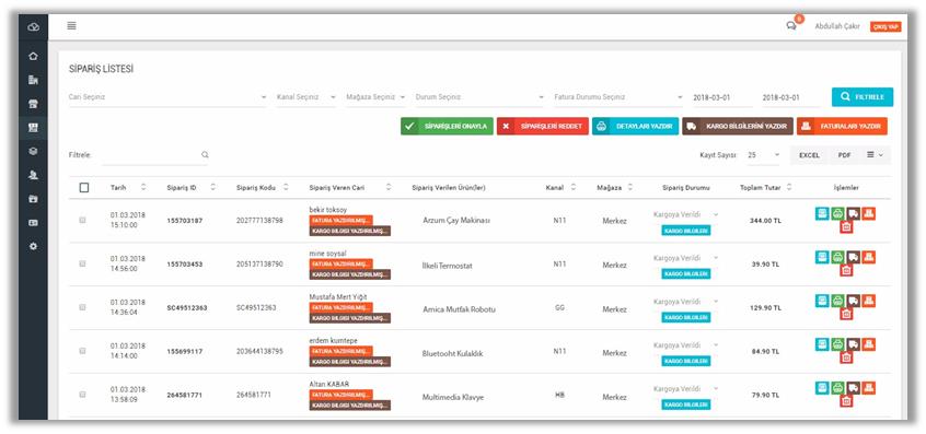 sentos güncel durum sipariş listesi