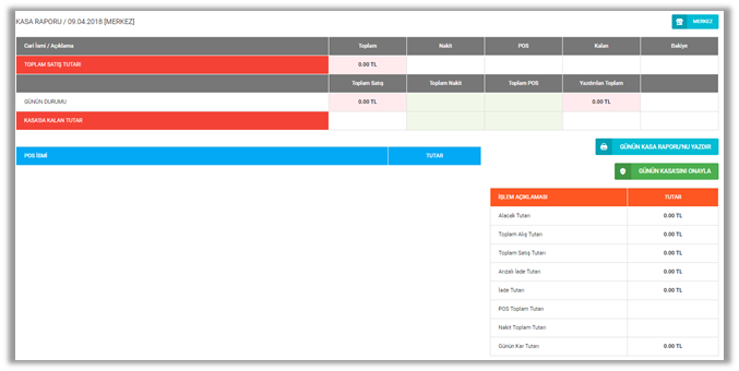 sentos güncel durum kasa raporu al