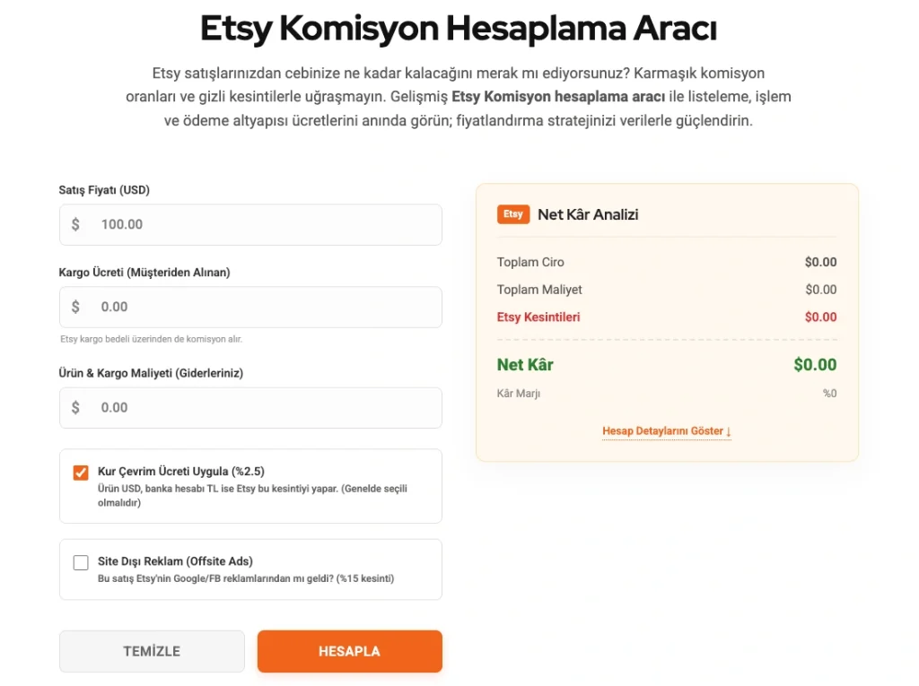Etsy Komisyon Hesaplama Aracı Nasıl Kullanılır